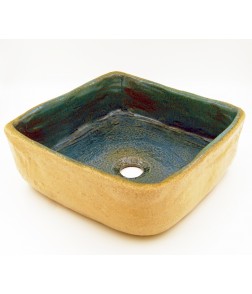 Handmade Washbasin 4040BT Beige-Turquoise